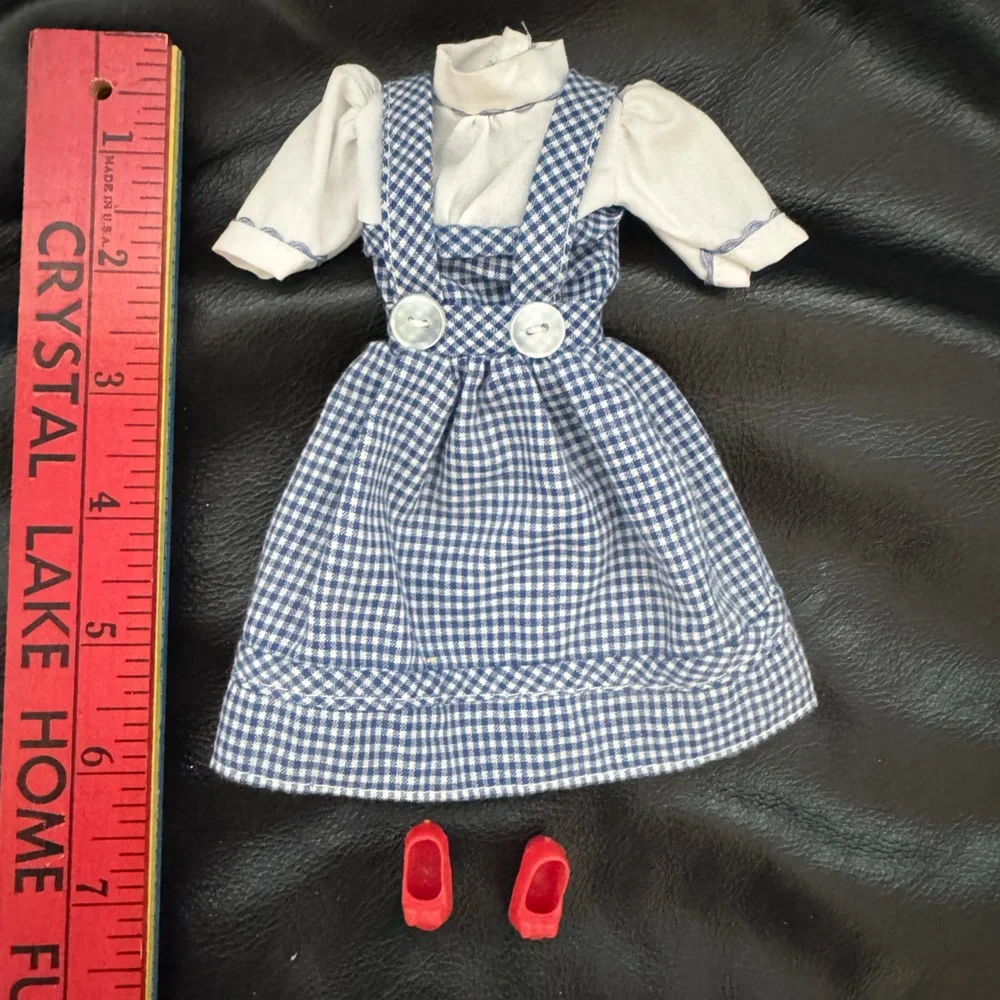 🌷Vintage Wizard of Oz Dorothy Blue Gingham Doll Dress with Red Shoes